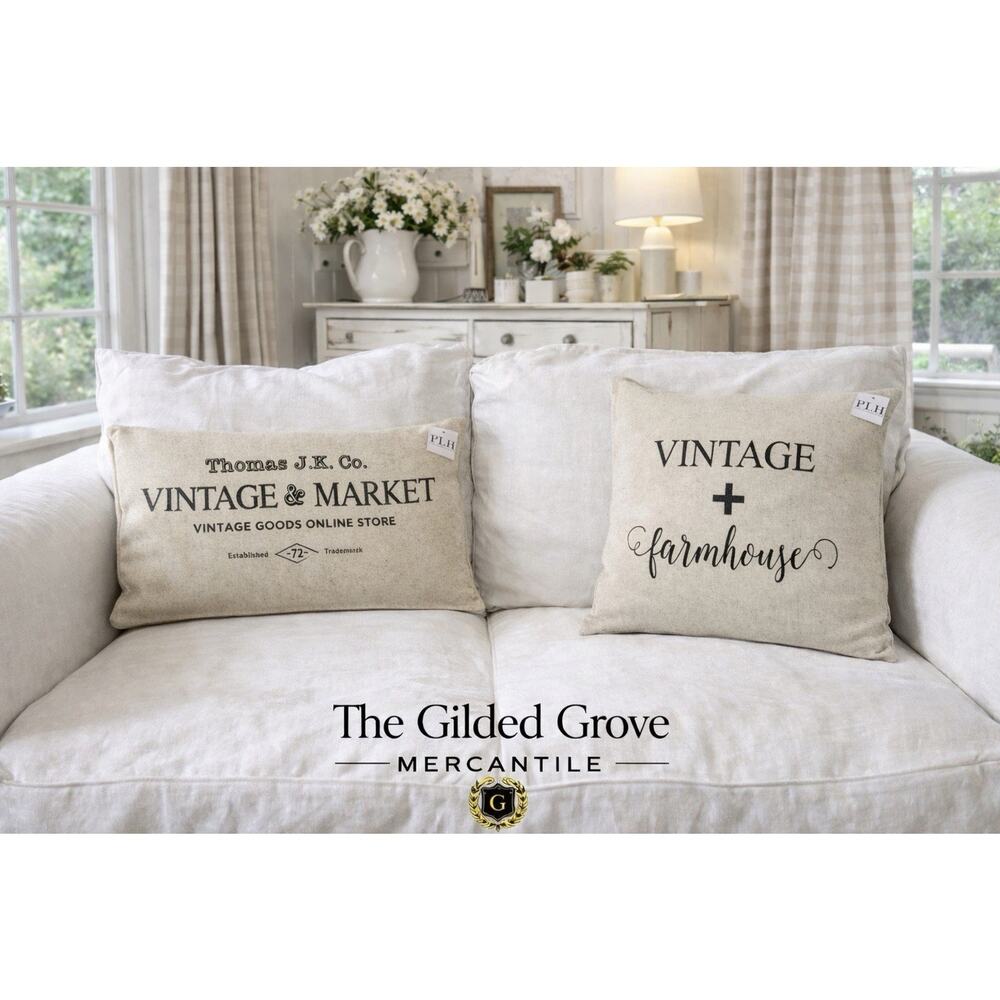 Porter Lane Home Vintage Farmhouse Pillow Covers Set Linen Zipper NWT